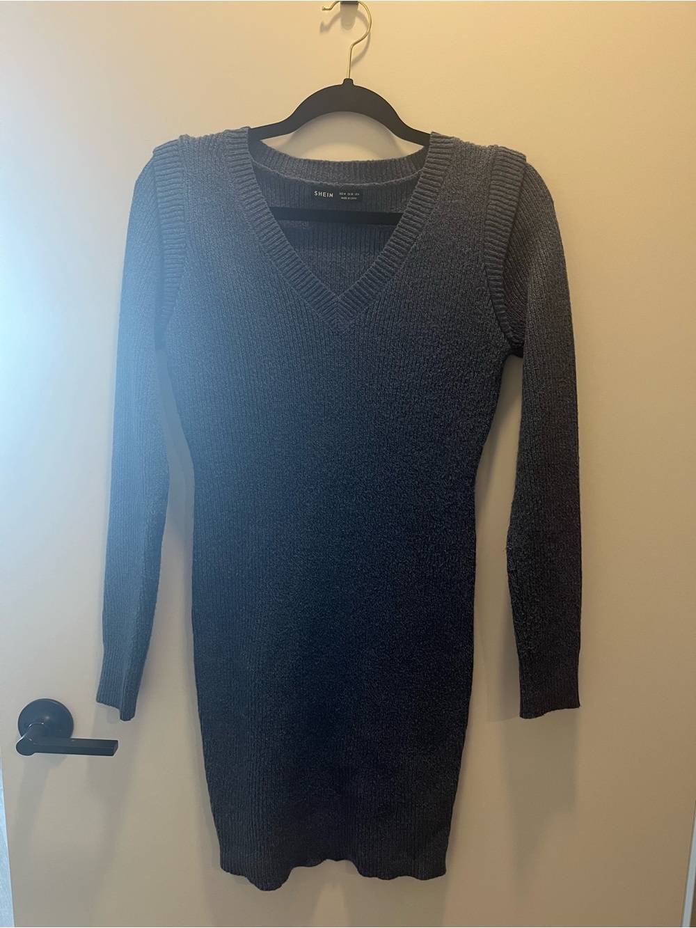 SHEIN Blue Gray V-Neck Knit Sweater Dress